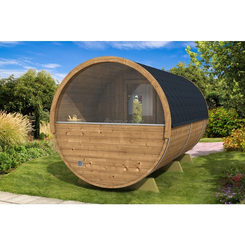Barrel sauna DELUX 1 with half-moon window, two rooms @ Inpuit