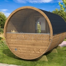 Barrel sauna DELUX 1 with half-moon window, two rooms