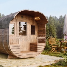 Barrel sauna MONT-BLANC with half-moon window, two rooms