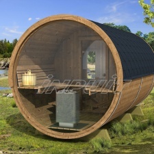 Barrel sauna DELUX 2 with fullmoon window, two rooms